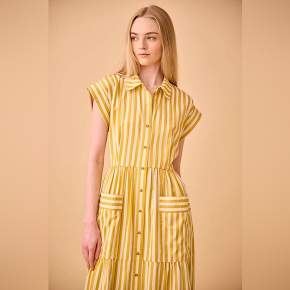 NWT HUNTER BELL Yellow and White Striped Sarah Dress | L - Picture 2 of 7